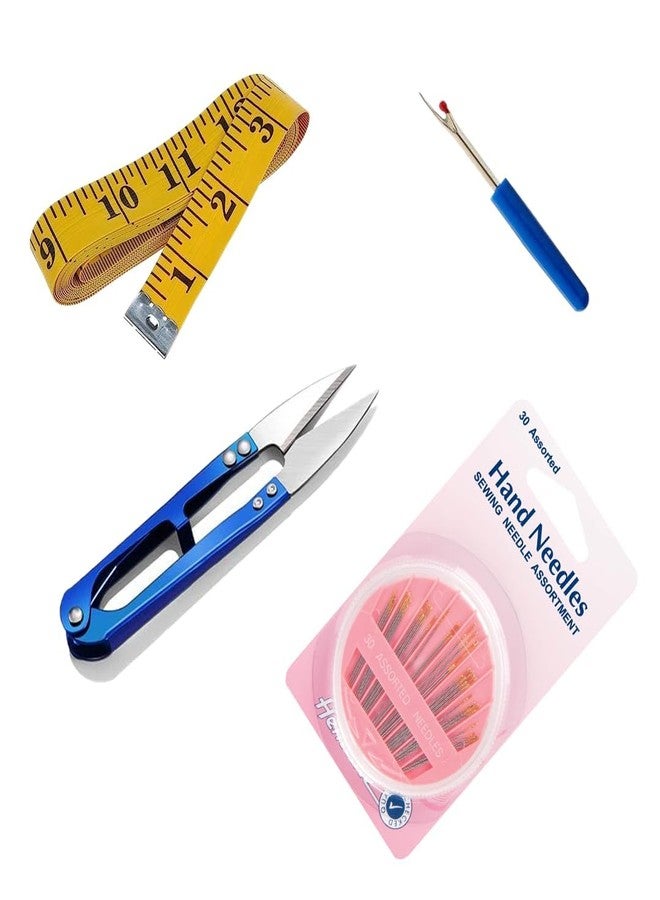 GEMSY مجموعة أدوات الخياطة 9 في 1 من جيمسي: 1 فتاحة درزات كبيرة | 2 فتاحة درزات صغيرة | 1 قاطع خيوط | شريط قياس بالبوصة | 1 أداة تمرير الخيط في الإبرة، عجلة تتبع، أداة تمرير الخيط، أداة قلب الحلقات للخياطة - Image 3